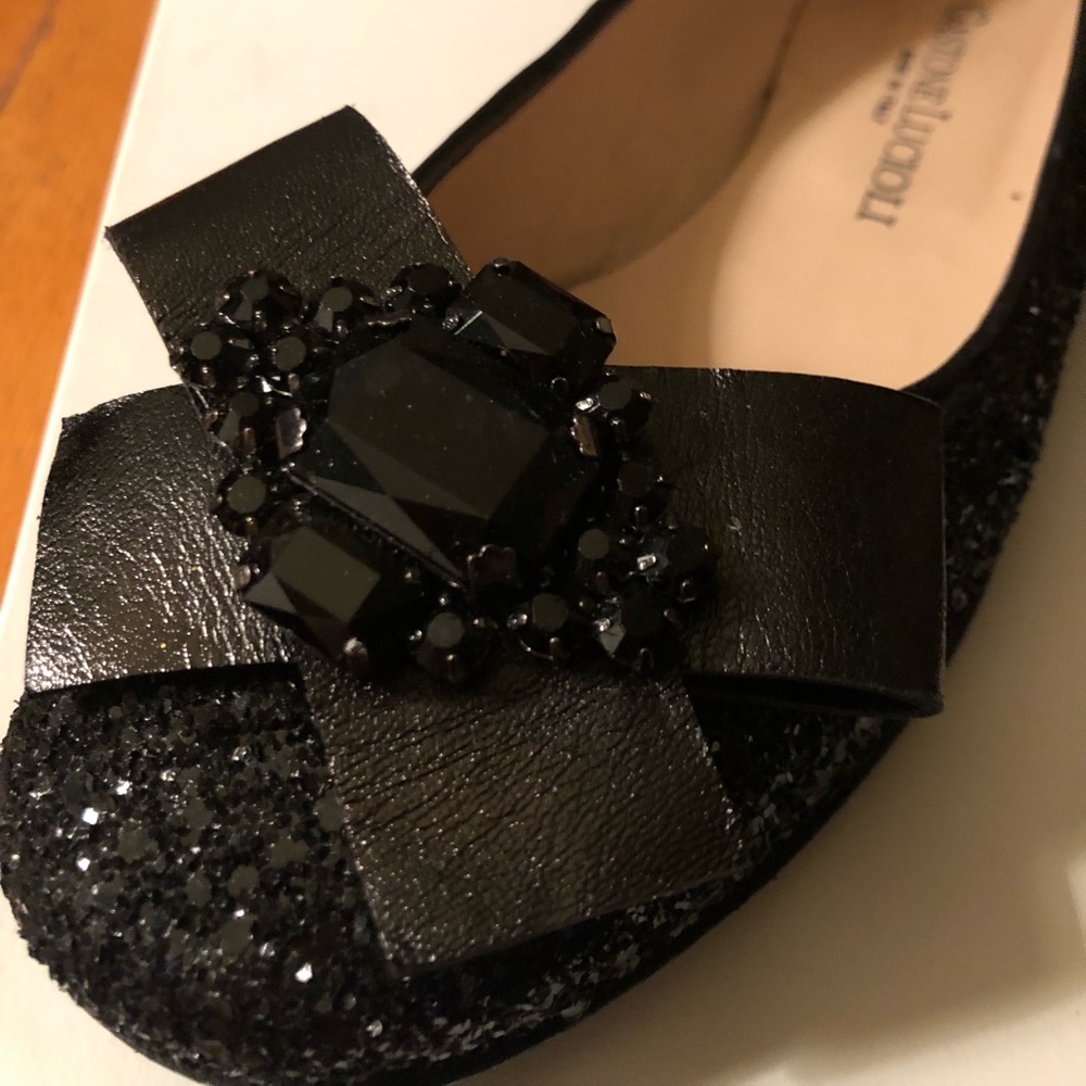 Gastone Lucioli Black Glitter Ballet Flats